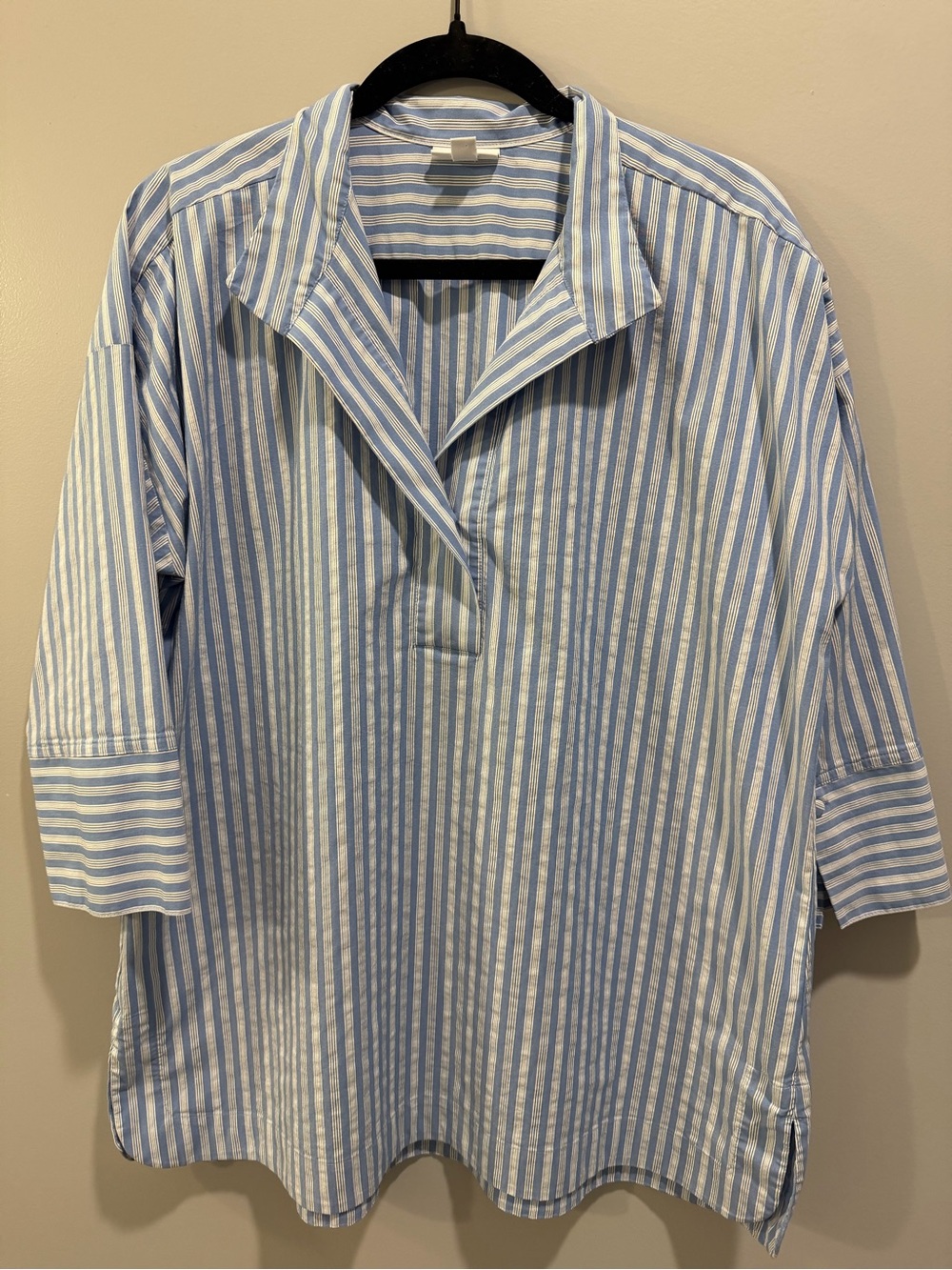 J. Jill Collared Popover Striped Tunic Blouse Blue and White Size L